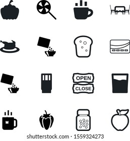 food vector icon set such as: bakery, refreshment, agriculture, concept, sugar, care, cafe table vector icon, pepper, espresso, stick, card, prescription, garden, medicament, snack, tasty, store