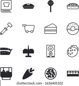 food vector icon set such as: wine, ice, mint, meat, table, pizza, groceries, full, party, hammer, donuts, book, minimalist, stick, touch, outline, burner, salt, cookbook, pizzeria, cold, long, tool