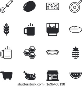 food vector icon set such as: agricultural, treasure, fruits, style, hive, poultry, party, trolley, fire, celebration, teflon, full, fried, chef, plate, preparation, elements, fast, milk, american