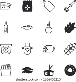 food vector icon set such as: cutting, almond, preparation, measure, garden, ocean, chicken, donut, kilogram, character, lamb, stainless, fast, packaging, wood, electronic, whisking, unhealthy, japan