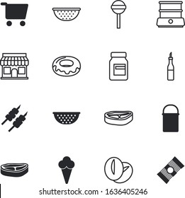 food vector icon set such as: frozen, tool, types, swirl, glazed, home, packaging, tourism, skewer, marinated, online, purchase, building, kebab, internet, whipped, cart, supplement, package, sport