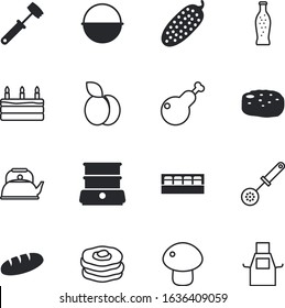 food vector icon set such as: ripe, serve, orange, seasoning, cutlets, silhouette, christmas, teapot, apron, jars, leg, shadow, domestic, salad, can, circle, drinks, cotton, fruit, curry, technology