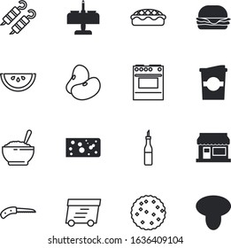 food vector icon set such as: latte, bread, distribution, stove, pie, paper, retro, types, mushrooms, bean, coffee, warehouse, comfortable, roasted, express, melon, plant, chip, sugar, spoon, bake