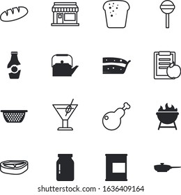 food vector icon set such as: pepper, water, cream, decoration, cabbage, sausage, jar, leek, silhouette, muffin, invitation, pumpkin, tool, pickles, steam, disappearing, supplement, colorful