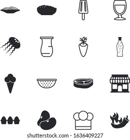 food vector icon set such as: pitcher, fish, freshness, nest, elements, happy, cheese, costume, fire, legume, leek, eggplant, cherry, chilli, leg, bean, earthenware, antique, dieting, bitter, paprika