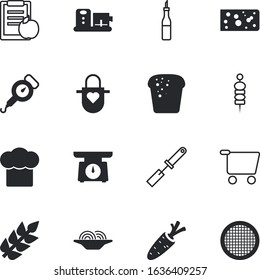 food vector icon set such as: brie, french, ear, product, shape, pasta, harvest, accessory, vegan, baguette, costume, law, maid, baby, science, rice, carrots, italy, vitamin, macaroni, apron, modern