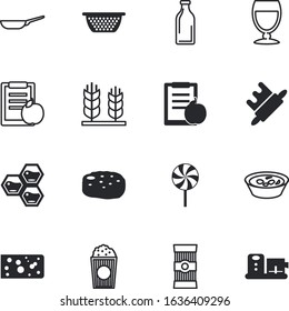 food vector icon set such as: rose, milk, bell, blank, noodle, eggplant, candy, thin, triangle, caramel, winery, cutlets, honey, yellow, seed, frying, bucket, broth, cereal, soup, pack, bowl, dish