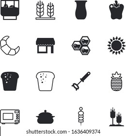 food vector icon set such as: portable, business, tapas, nozzle, rustic, brie, antique, bagel, tropical, earthenware, house, silhouette, whiskey, wire, decoration, vase, display, ewer, cheese, honey