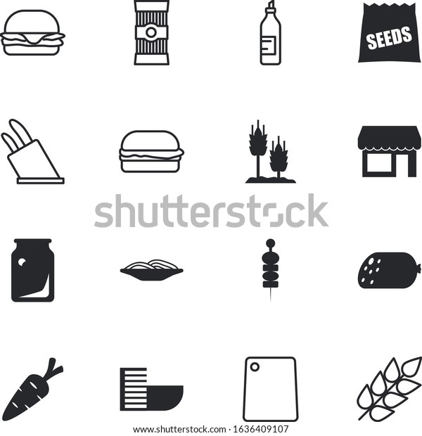 food vector icon set such as: passport, car, spice,\
plane, dieting, instrument, noodles, bean, canapes, mustard,\
packaging, glass, path, walnut, appetizer, commerce, liquid, beans,\
chicken, grow, red