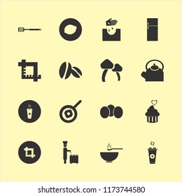 food vector icons set. with crop, fried egg, hand seeds and fridge in set