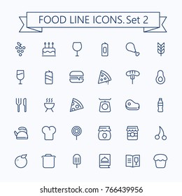 Food vector  icons set. Thin line outline 48 x 48 Grid.Pixel Perfect