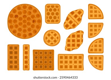 Food vector illustration. Bakery. Crispy waffles, handmade bread. Cooking. Sweet products. Sweet products. Food menu. Blank isolated on white background. For posters, signs, cards, and advertisements