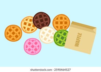 Food vector illustration. Bakery. Crispy waffles, handmade bread. Cooking. Sweet products. Sweet products. Food menu. Blank isolated on white background. For posters, signs, cards, and advertisements