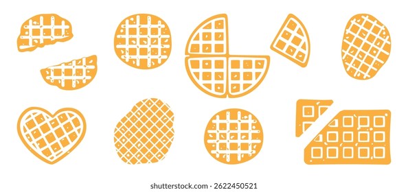 Food vector illustration. Bakery. Crispy waffles, handmade bread. Cooking. Sweet products. Sweet products. Food menu. Blank isolated on white background. For posters, signs, cards, and advertisements