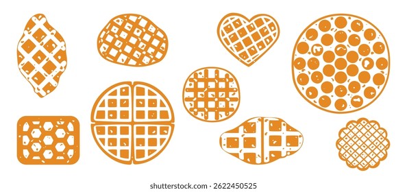 Ilustração do vetor alimentar. Padaria. Waffles crocantes, pão feito à mão. Cozinhar. Produtos doces. Produtos doces. Cardápio de comida. Branco isolado no fundo branco. Para cartazes, sinais, cartões e anúncios