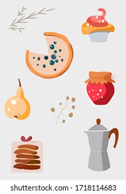 
food vector illustration. pie. pear. honey. cake. sweet food