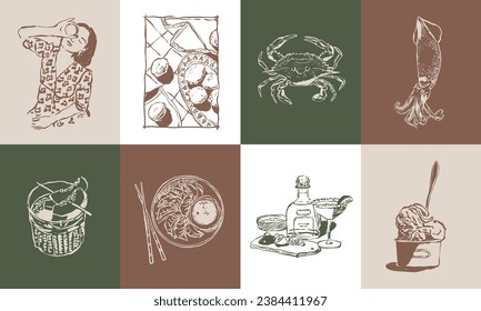 Food vector illustration set for brand identity, logo design, banners, poster design, greeting cards