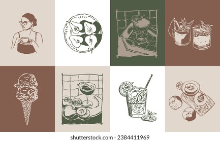 Food vector illustration set for brand identity, logo design, banners, poster design, greeting cards