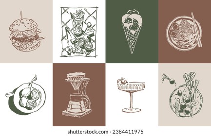 Food vector illustration set for brand identity, logo design, banners, poster design, greeting cards