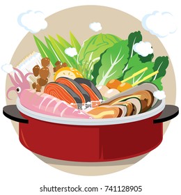 Food Vector : Japanese food : hot pot, sha-bu , suki-yaki