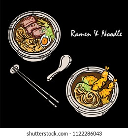 food vector Japanese noodle Ramen cuisine soup object 