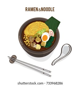 food vector Japanese noodle Ramen cuisine soup object 