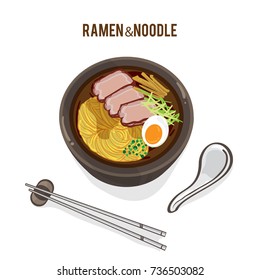 food vector Japanese noodle Ramen cuisine soup object 