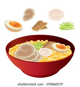 food, vector, japanese, ramen, noodles, illustration