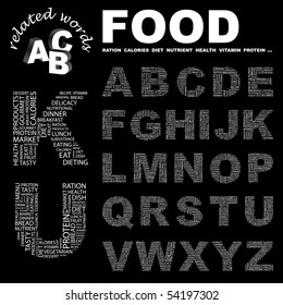 ESSEN. Kollektion von Vektorbriefen. Wordcloud-Illustration.