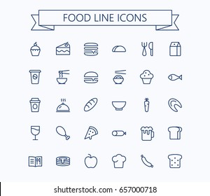 Food vector mini icons set. Thin line outline 24 x 24 Grid.Pixel Perfect