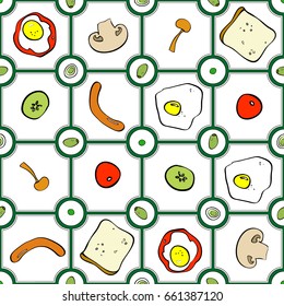 Food vector mosaic. Seamless breakfast pattern. 