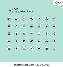 Food vector pixel perfect solid symbol icon set.