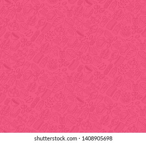 Food vector seamless pattern. Fast food cafe wallpaper with gastronomy icons. Pink, blush color texture. Decorative textile, wrapping paper design. Bright background for menu, receipts