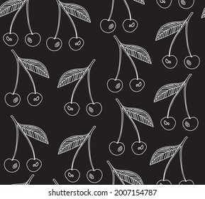 Food vector seamless pattern with handwritten cherries