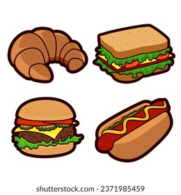 food vector sticker set cartoon illustration