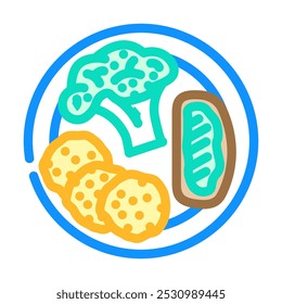 Icono de color vegano de comida. Vector vegano de comida. Ilustración de símbolo aislado