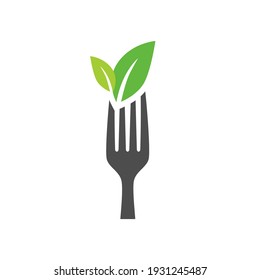 Food Vegan Logo Fork and Leaf Symbol