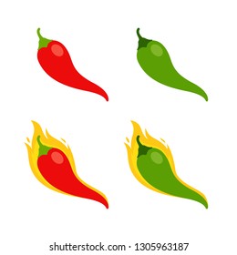 Food - Vegetable - Flat Vector Icon Set - Chilli Peppers Isolated on White Background