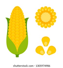 Food - Vegetable - Flat Vector Icon Set - Corn Isolated on White Background