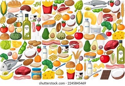 Food vegetable and fruit seamless pattern illustration