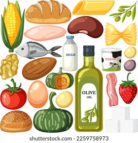 Ilustración de patrones sin fisuras de alimentos y frutas
