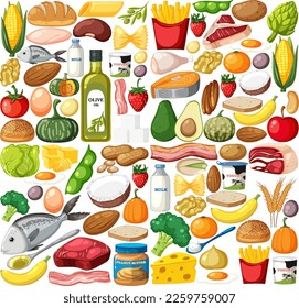 Ilustración de patrones sin fisuras de alimentos y frutas