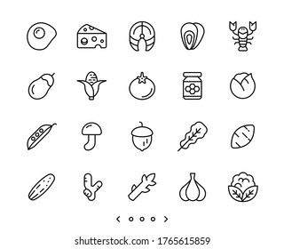 food and vegetable line icon set vector