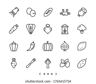 food and vegetable line icons set vector