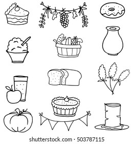 Food vegetable thanksgiving on doodles vector illustration