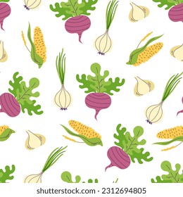 Concepto de fondo vegetal vegetal vegetariano sin soldadura. Ilustración del diseño gráfico del vector
