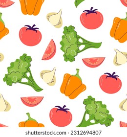 Food vegetable vegetarian seamless pattern background concept. Vector graphic design illustration
