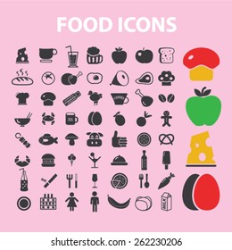 food, vegetables, caffe, restaurant, fruits icons, signs, illustrations concept design set on background, vector