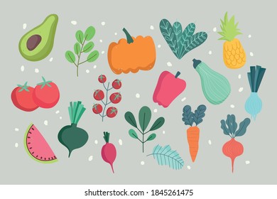 food vegetables and fruits fresh leaves seamless pattern vector illustration