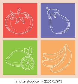 food vegetables and fruits icon collection